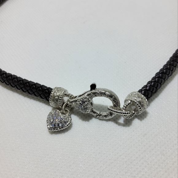 Judith Ripka Braided Necklace W/ Heart Charm - Picture 2 of 7